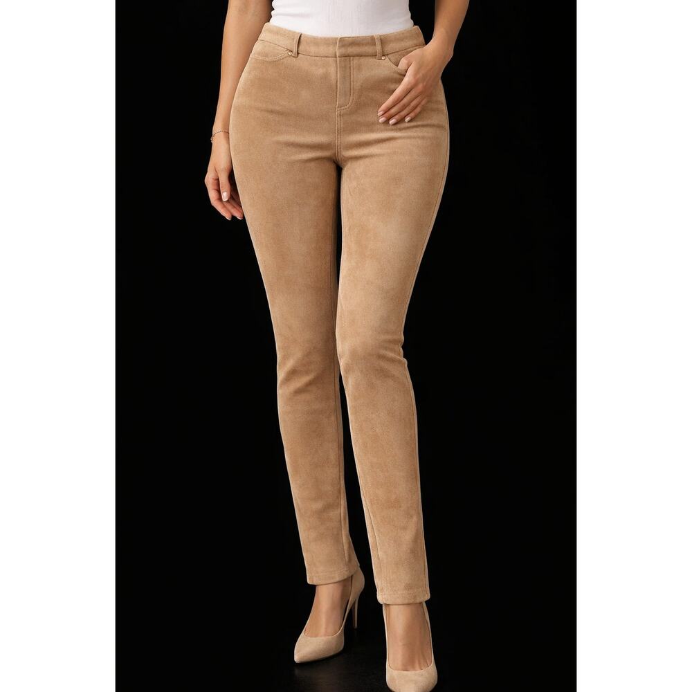Ivanka Trump Camel Faux Suede Pants Size M Stretch Slim Fit Pull On Back Pockets
